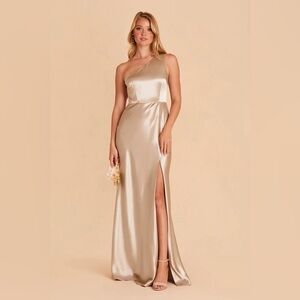 Elegant One Shoulder Satin Dress - Gold